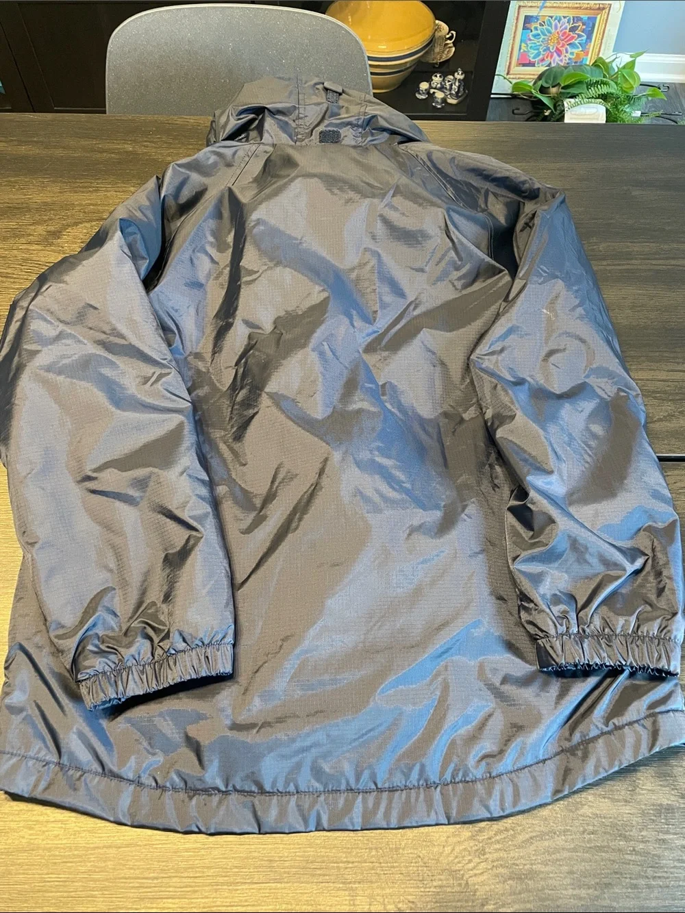 Lands' End Kids Navy Blue Hooded Uniform Fleece Lined Raincoat